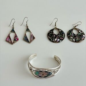 Silver Alpaca Mexico Abalone Jewelry Trio